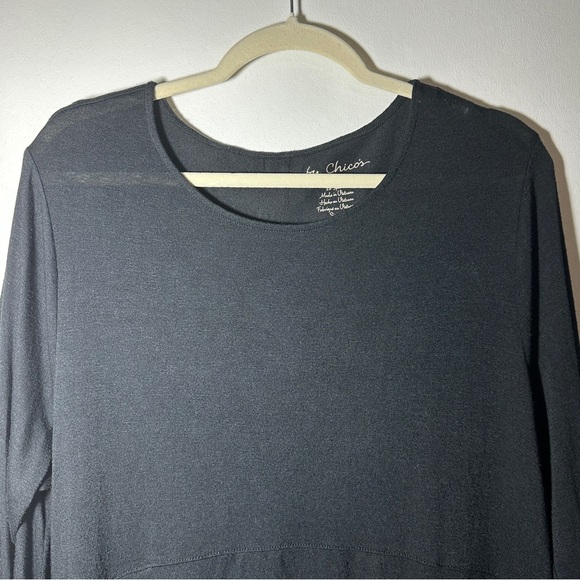 Chico's Black Round Neck Pockets Long Sleeve Dress Size 2 - Picture 2 of 8
